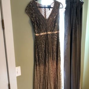 Adrianna Papell Beaded V-neck Gown